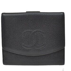 CHANEL CC Logo Bifold Compact Wallet Grained Calfskin Leather Black